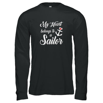 My Heart Belongs To A Sailor Wife Gift-T-Shirt & Tank Top-Long Sleeve T-Shirt-Black