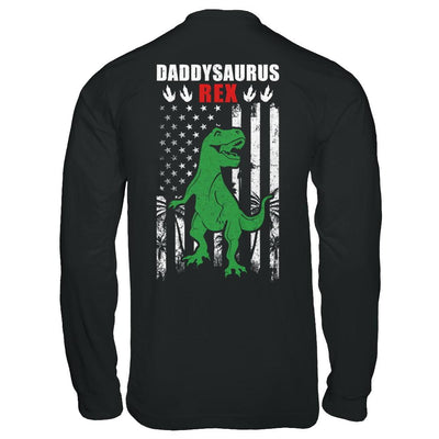 DaddySaurus Dad Dinosaur Rex American Flag Fathers Day-T-Shirt & Hoodie-Long Sleeve T-Shirt-Black