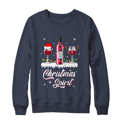 Christmas Spirits Santa Hat Wine Funny Christmas Gifts-T-Shirt & Sweatshirt-Crewneck Sweatshirt-Navy