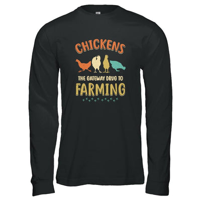 Vintage Chickens The Gateway Drug Funny Farmer Chicken-T-Shirt & Tank Top-Long Sleeve T-Shirt-Black