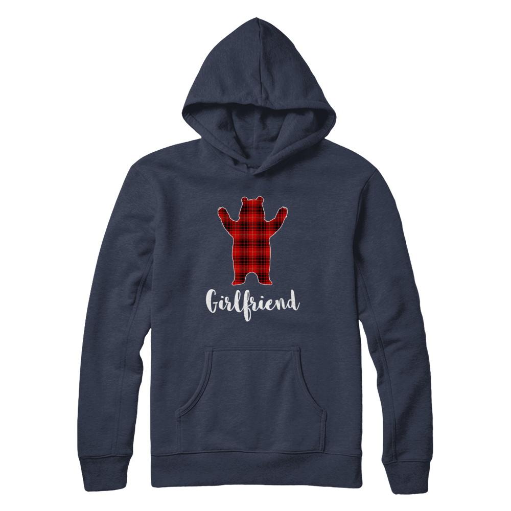 Red Girlfriend Bear Buffalo Plaid Family Christmas Pajamas-T-Shirt & Sweatshirt-Pullover Hoodie-Navy