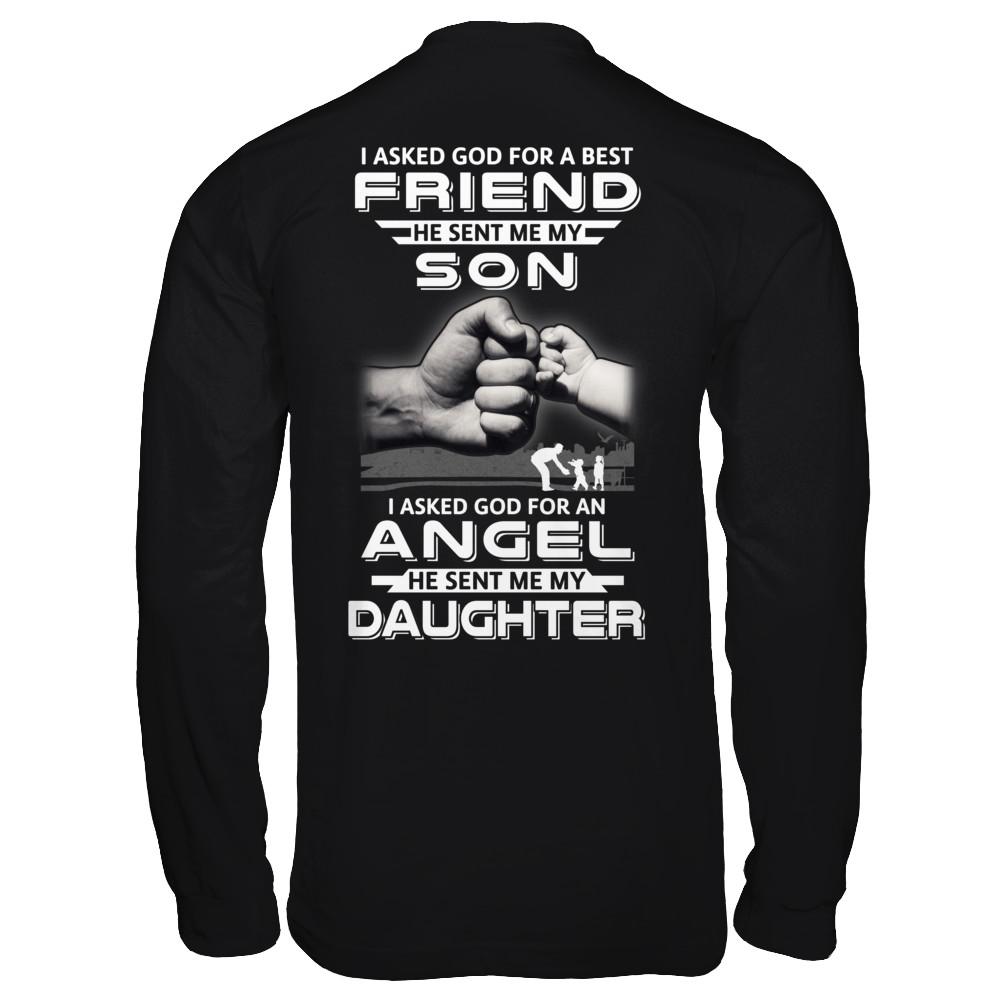 Asked God For A Best Friend He Sent Me My Son & Angel Daughter-T-Shirt & Hoodie-Long Sleeve T-Shirt-Black