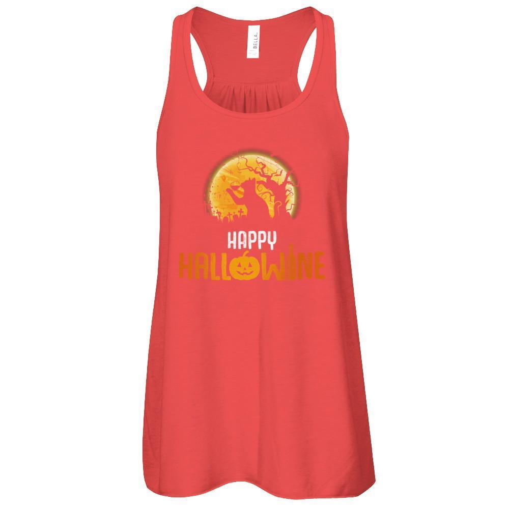 Happy Hallowine Drinking Wine Cat Lover 2017-T-Shirt & Tank Top-Women's Flowy Racerback Tank-Red