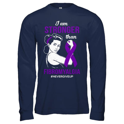 I Am Stronger Than Fibromyalgia Awareness Support-T-Shirt & Hoodie-Long Sleeve T-Shirt-Navy
