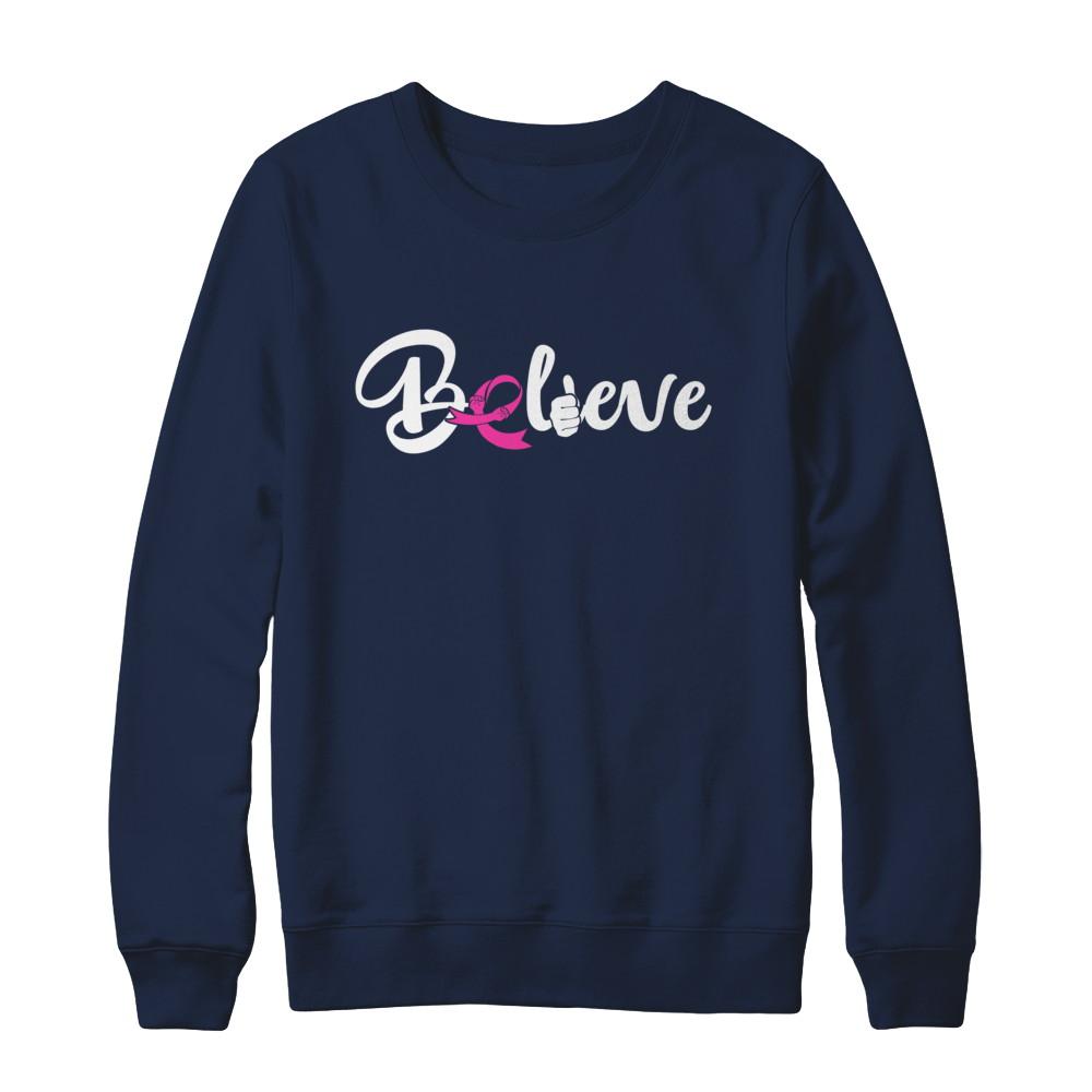 Believe Breast Cancer Awareness Fight-T-Shirt & Sweatshirt-Crewneck Sweatshirt-Navy