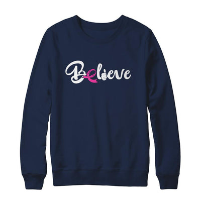 Believe Breast Cancer Awareness Fight-T-Shirt & Sweatshirt-Crewneck Sweatshirt-Navy