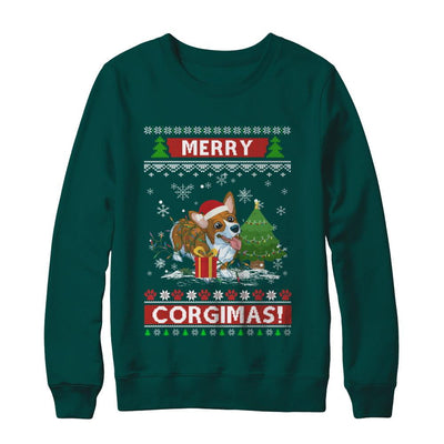 Funny Merry Corgmas Santa Corgi Ugly Christmas Sweater-T-Shirt & Sweatshirt-Crewneck Sweatshirt-Deep Forest