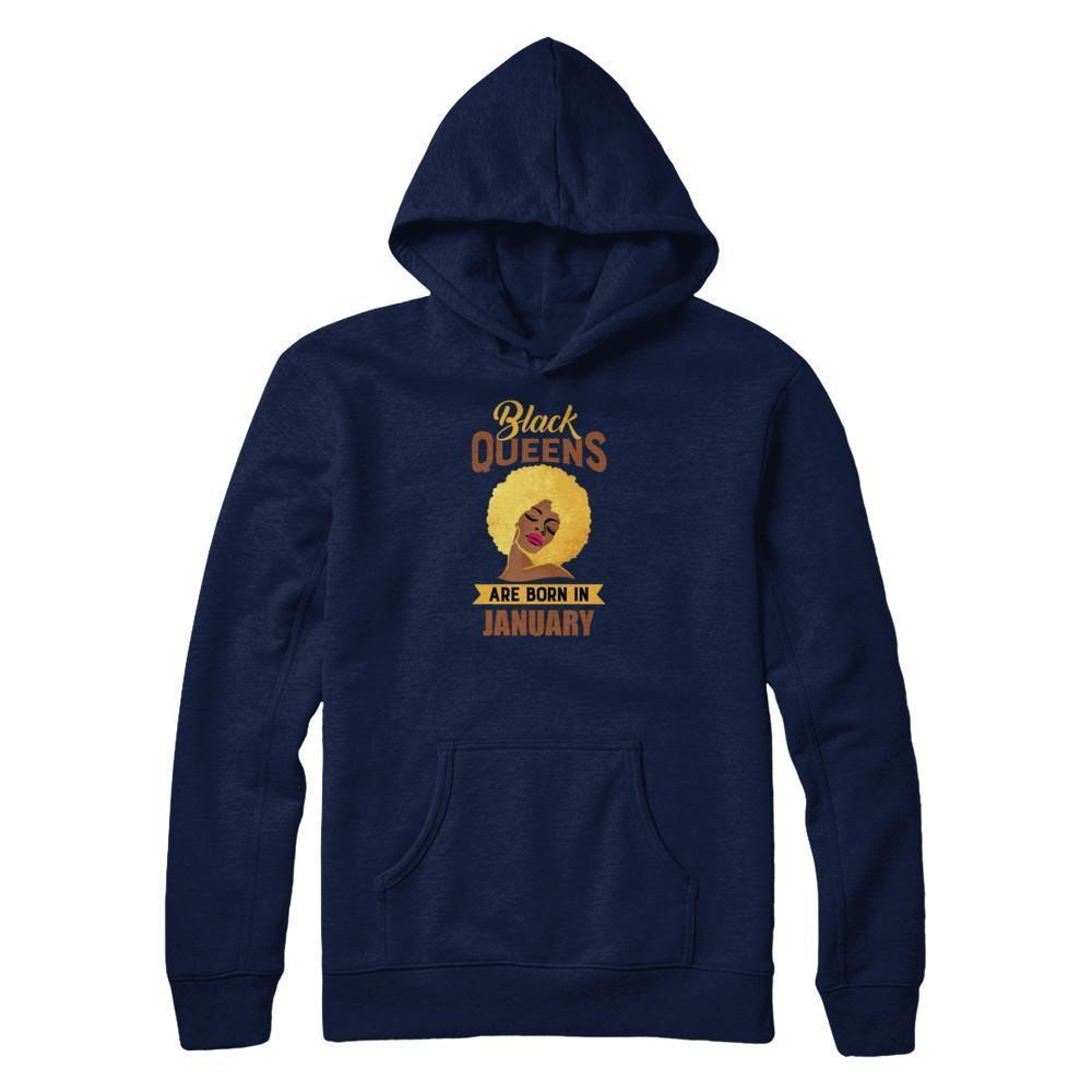 Black Queens Are Born In January Birthday Gift-T-Shirt & Tank Top-Pullover Hoodie-Navy