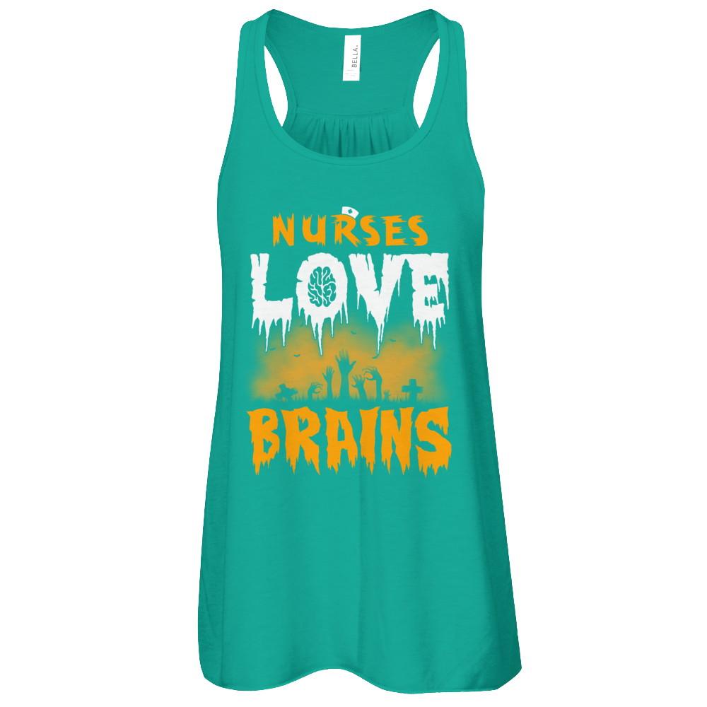 Nurses Love Brains Halloween-T-Shirt & Tank Top-Women's Flowy Racerback Tank-Kelly