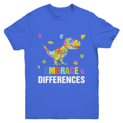 Autism Awareness Puzzle Piece Dinosaur Embrace Differences Youth-Youth Shirt-