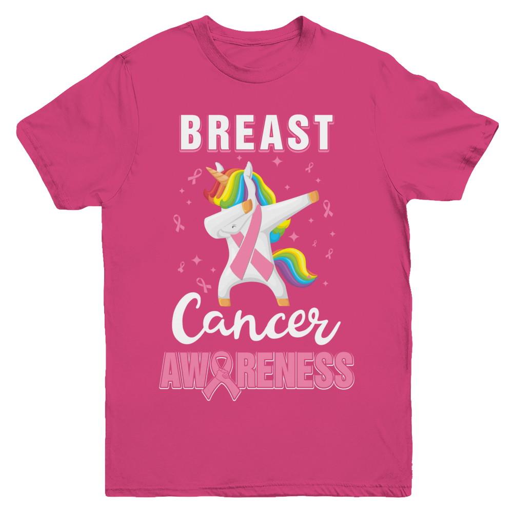 Inspirational Breast Cancer Awareness Unicorn Support Youth-Youth Shirt-Youth T-Shirt-Heliconia