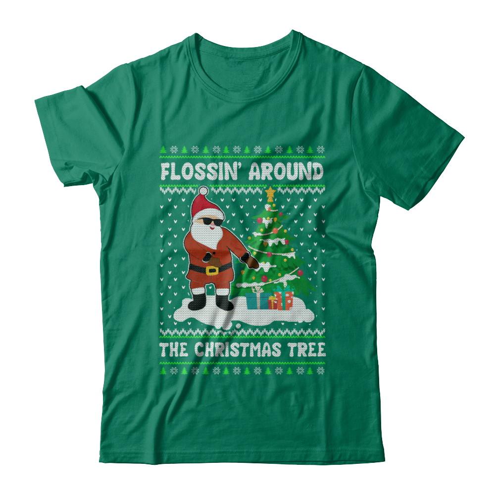 Flossin' Around The Christmas Tree Flossing Ugly Sweater-T-Shirt & Sweatshirt-Classic T-Shirt-Kelly Green
