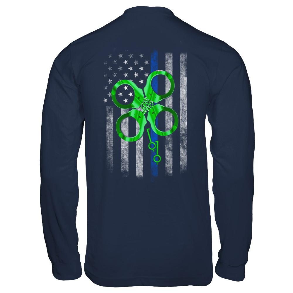 Thin Blue Line Happy St Patrick's Day Clover Police-T-Shirt & Hoodie-Long Sleeve T-Shirt-Navy