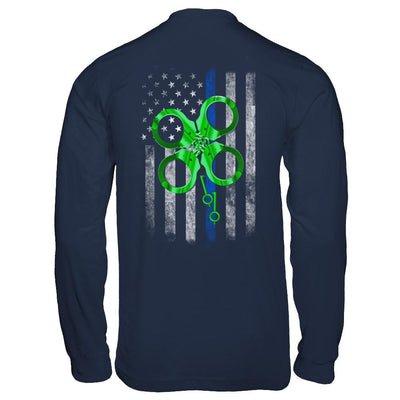 Thin Blue Line Happy St Patrick's Day Clover Police-T-Shirt & Hoodie-Long Sleeve T-Shirt-Navy