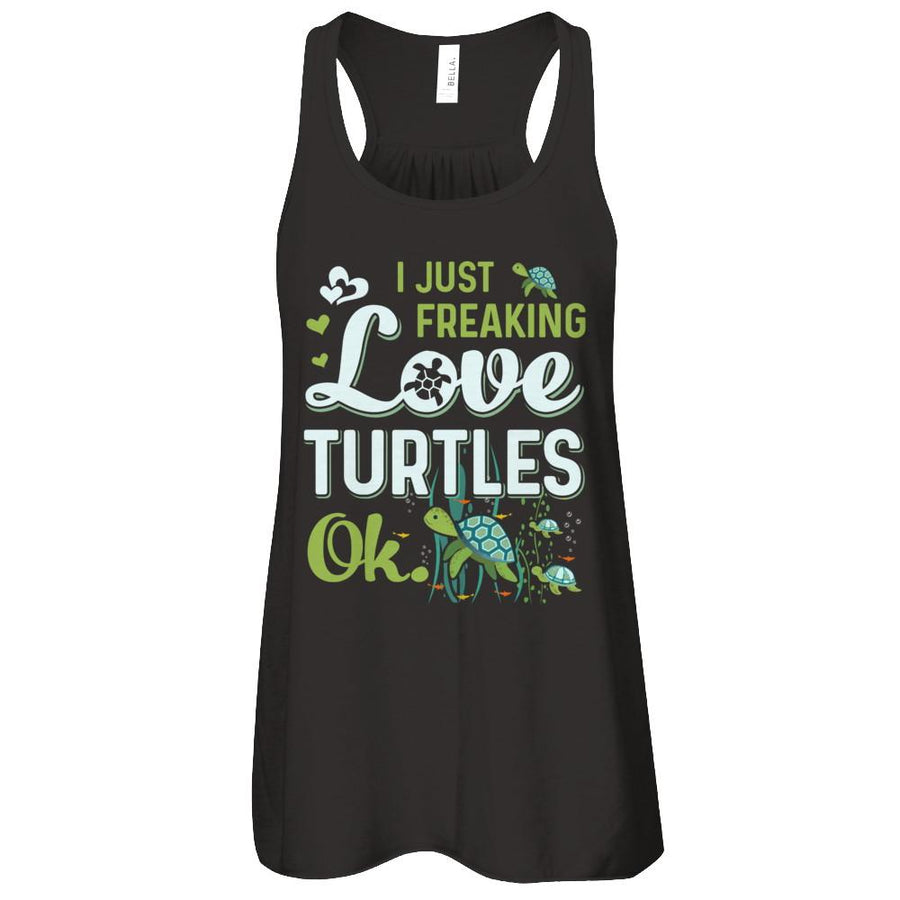 I Just Freaking Love Turtles Ok Sea Turtle Beach-T-Shirt & Tank Top-Women's Flowy Racerback Tank-Black