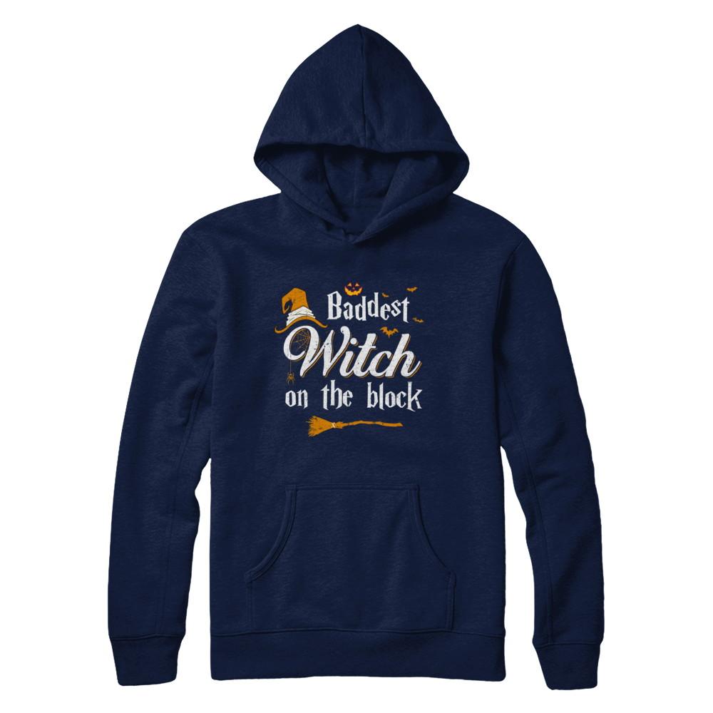 Baddest Witch On The Block-T-Shirt & Sweatshirt-Pullover Hoodie-Navy