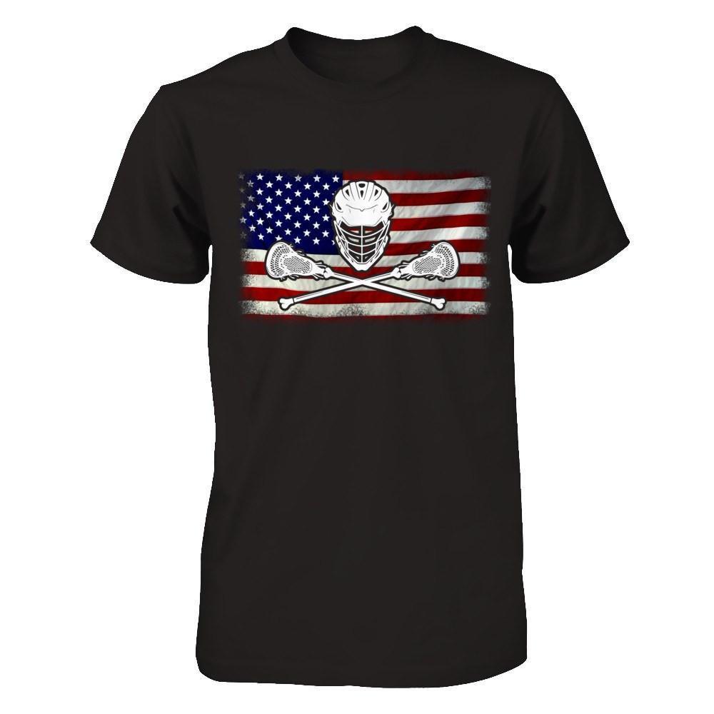 Lacrosse Helmet Crossed America Flag-T-Shirt & Hoodie-Premium T-Shirt-Black
