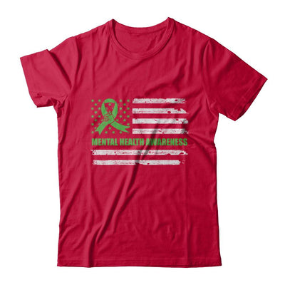 Green Ribbon Mental Health Awareness US Flag-T-Shirt & Hoodie-Classic T-Shirt-Red