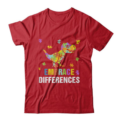 Autism Awareness Puzzle Piece Dinosaur Embrace Differences-T-Shirt & Hoodie-