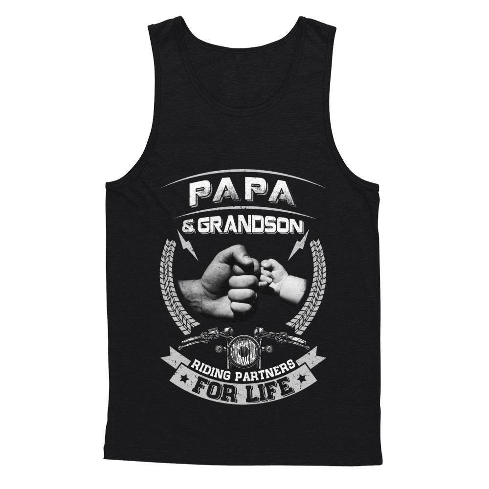 Motocross Papa And Grandson Riding Partners For Life-T-Shirt & Hoodie-Unisex Tank-Black