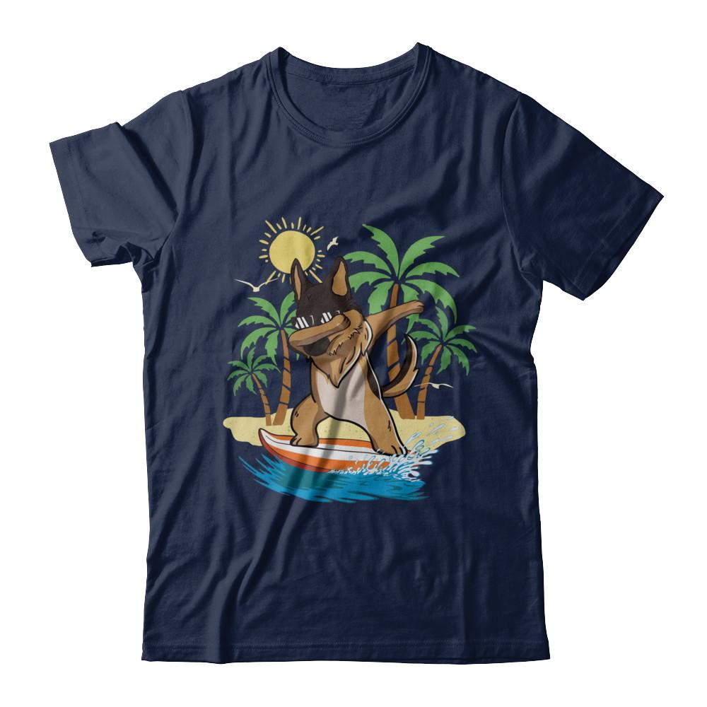 Summer Vacation Dabbing German Shepherd Surfing Surfboard Gift-T-Shirt & Hoodie-Classic T-Shirt-Navy