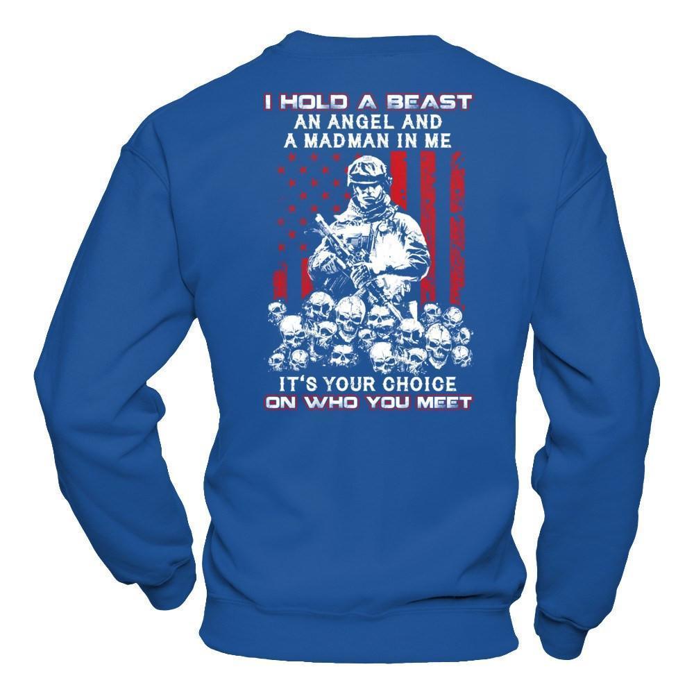 Veteran I Hold A Beast An Angel And A Madman In Me-T-Shirt & Hoodie-Crewneck Sweatshirt-Royal