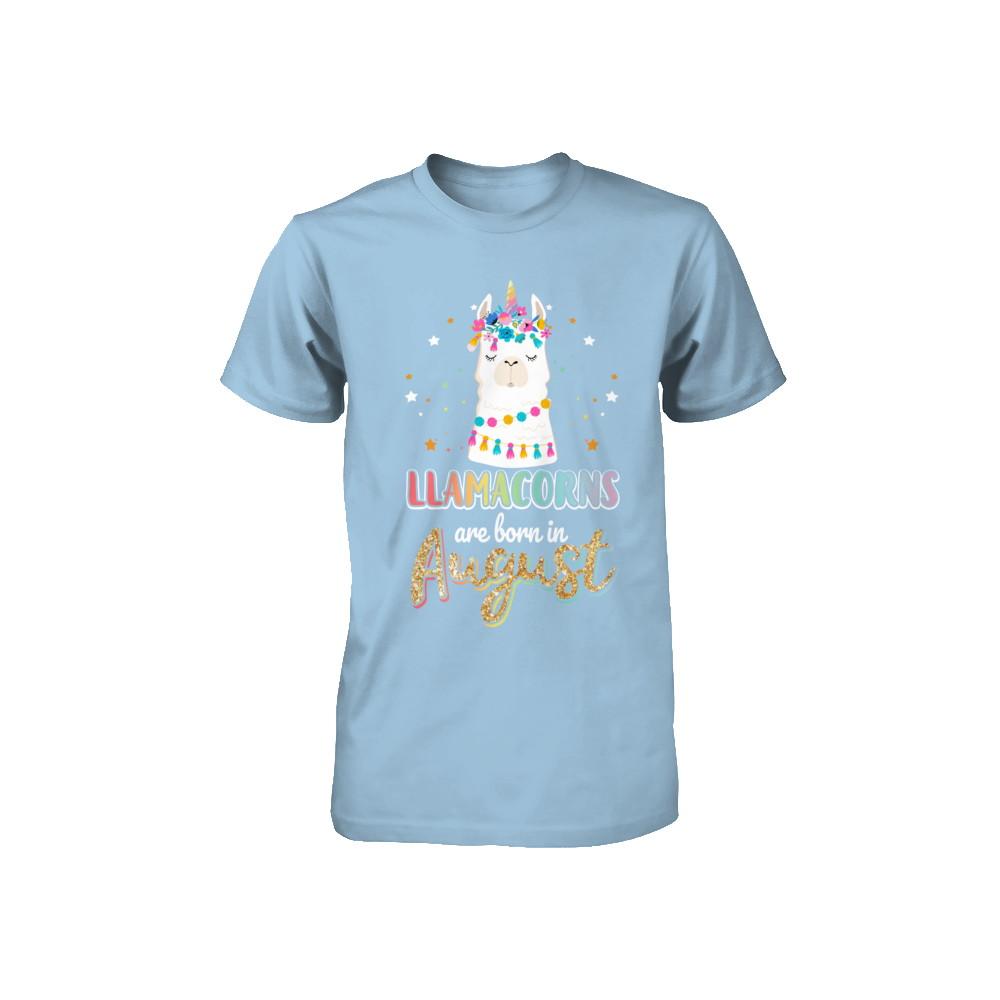 Llama Unicorn Llamacorns Born In August Birthday Gift Youth-Youth Shirt-Toddler T-Shirt-Light Blue