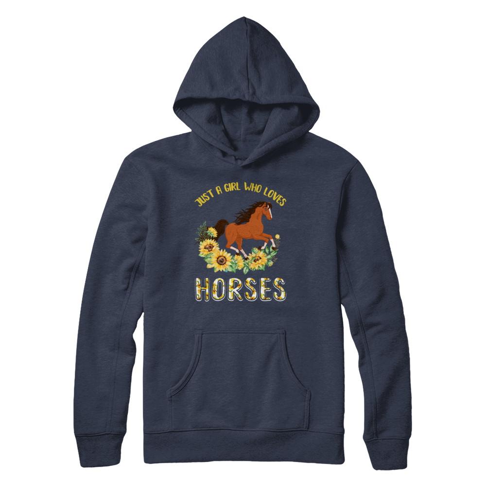Just A Girl Who Loves Horses And Sunflowers-T-Shirt & Hoodie-Pullover Hoodie-Navy