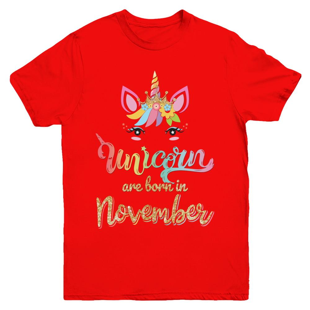 Cute Unicorns Are Born In November Birthday Gift Youth-Youth Shirt-Youth T-Shirt-Red