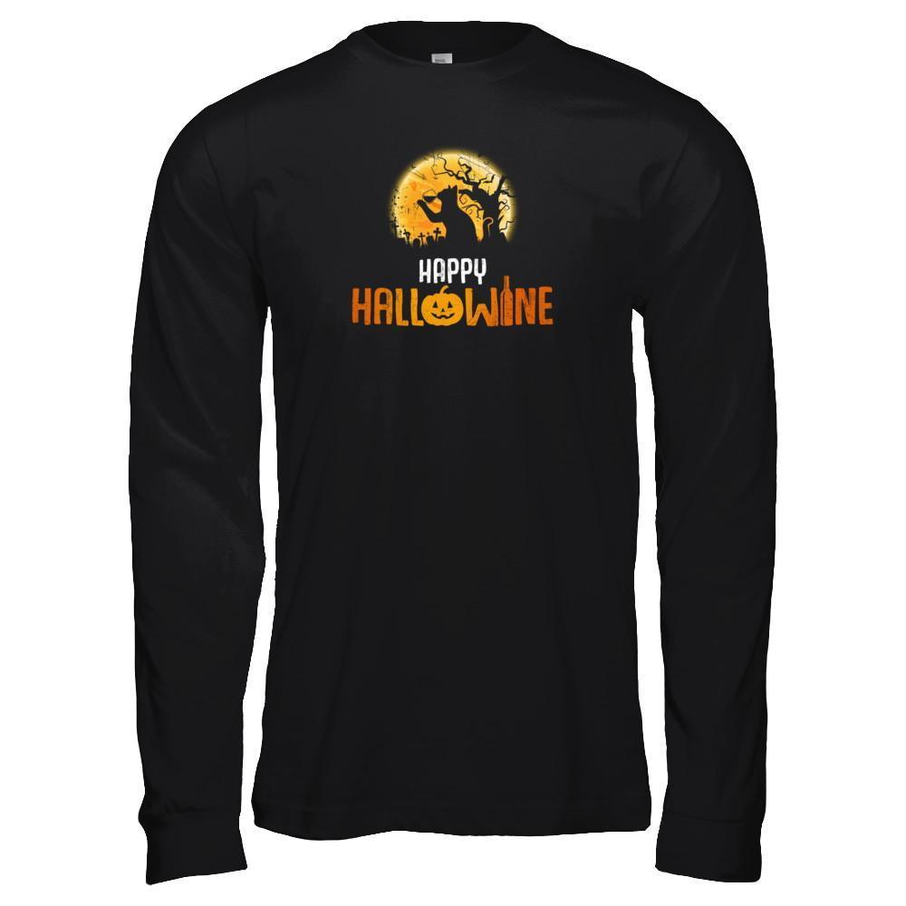 Happy Hallowine Drinking Wine Cat Lover 2017-T-Shirt & Tank Top-Long Sleeve T-Shirt-Black