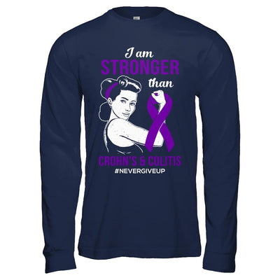 I Am Stronger Than Crohn's Colitis Awareness Support-T-Shirt & Hoodie-Long Sleeve T-Shirt-Navy
