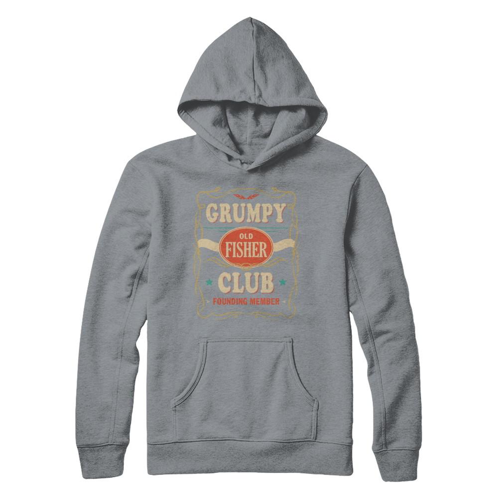 Papa Grumpy Old Fisher Club Founding Member Fishing-T-Shirt & Hoodie-Pullover Hoodie-Light Steel