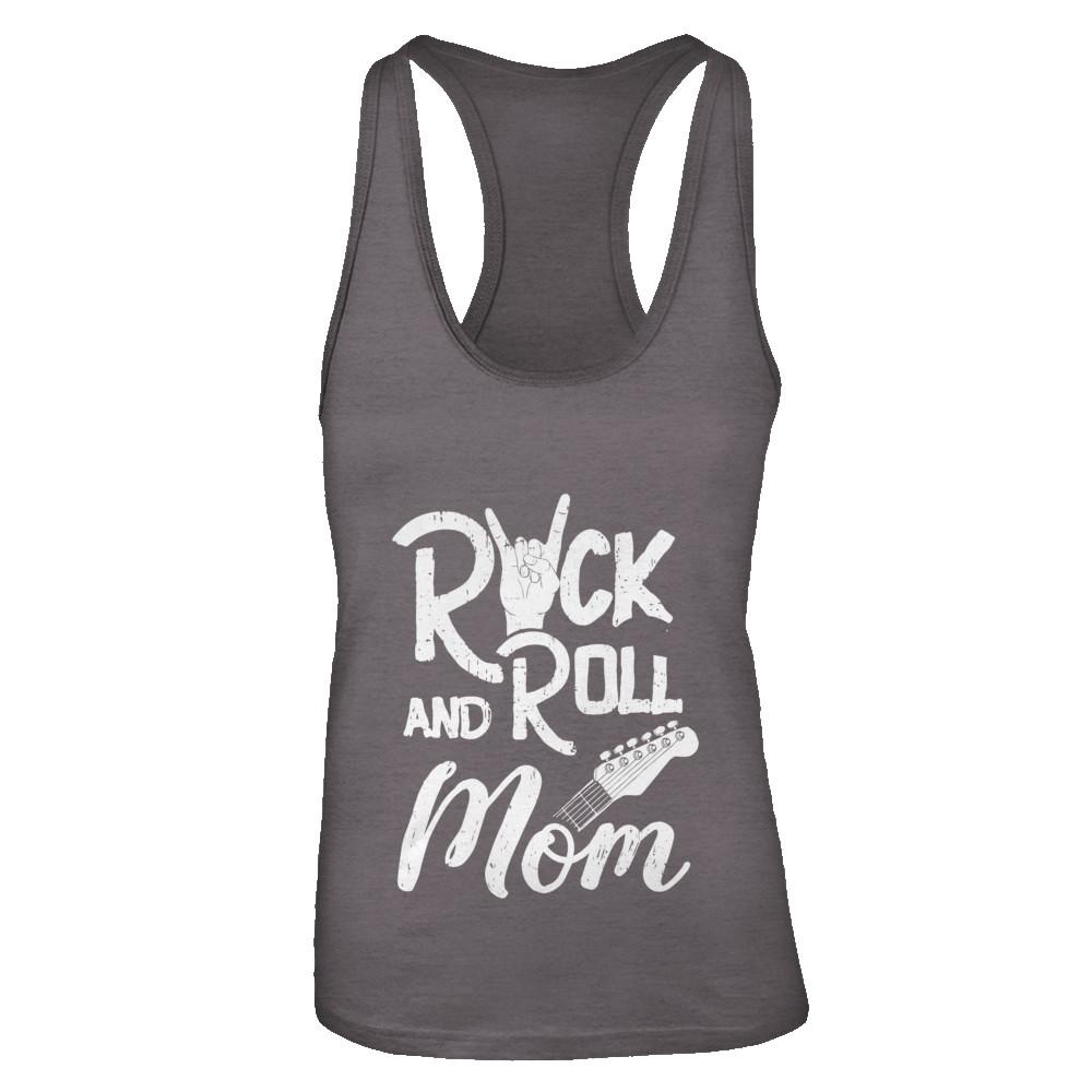 Rock And Roll Mom Retro Guitar Rocker Music Gift-T-Shirt & Tank Top-Women's Ideal Racerback Tank-Dark Grey