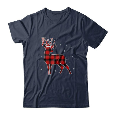 Red Plaid Deer Santa Hat Christmas Buffalo Plaid-T-Shirt & Sweatshirt-Classic T-Shirt-Navy