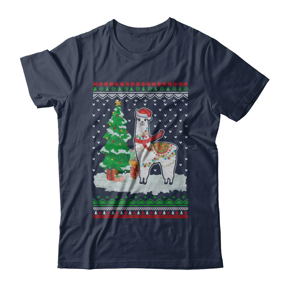 Xmas Alpaca Llama Santa Hat Ugly Christmas Sweater-T-Shirt & Sweatshirt-Classic T-Shirt-Navy