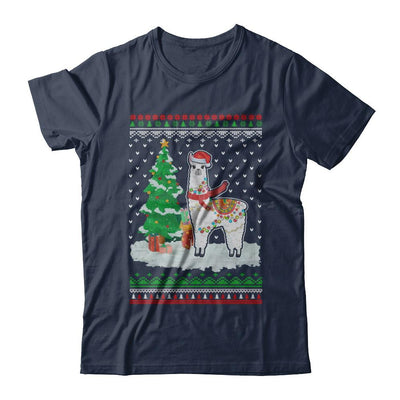 Xmas Alpaca Llama Santa Hat Ugly Christmas Sweater-T-Shirt & Sweatshirt-Classic T-Shirt-Navy