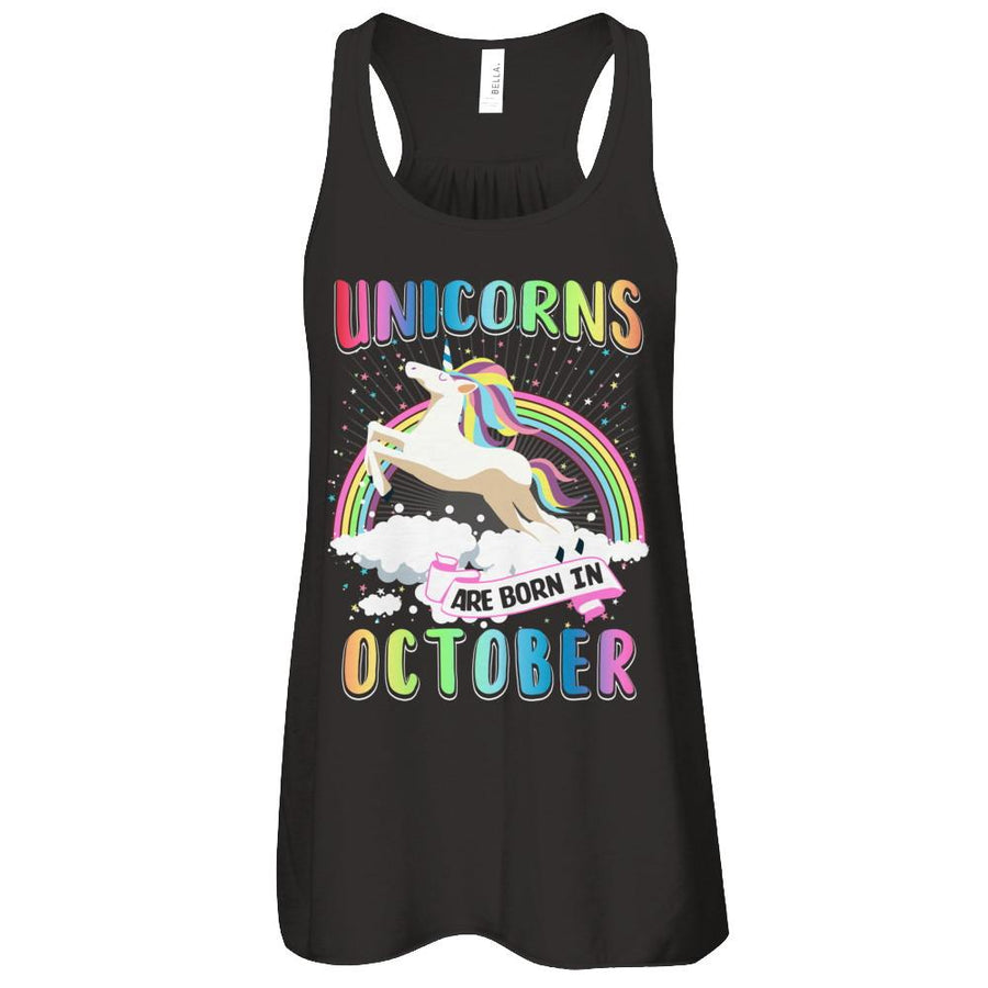 Unicorns Are Born In October Colorful Fun Birthday-T-Shirt & Tank Top-Women's Flowy Racerback Tank-Black
