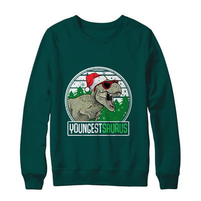 Youngestsaurus Youngest Dinosaur T-Rex Family Christmas-T-Shirt & Sweatshirt-Crewneck Sweatshirt-Deep Forest