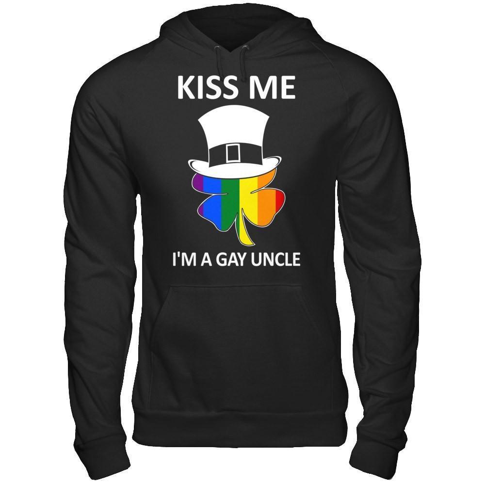Kiss Me I'm A Gay Uncle Lgbt St Patrick's Day-T-Shirt & Hoodie-Pullover Hoodie-Black