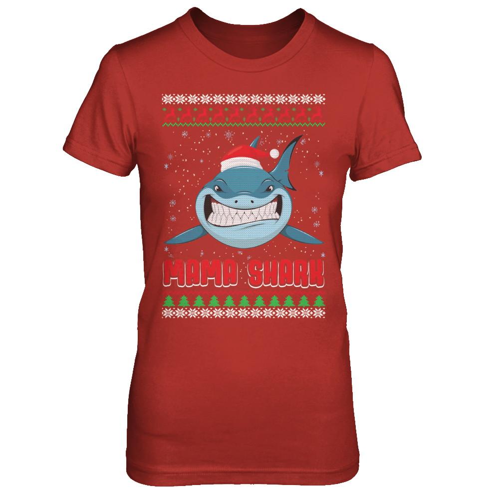 Mama Claus Shark Family Matching Christmas Ugly Sweater-T-Shirt & Sweatshirt-Women's T-Shirt-Red