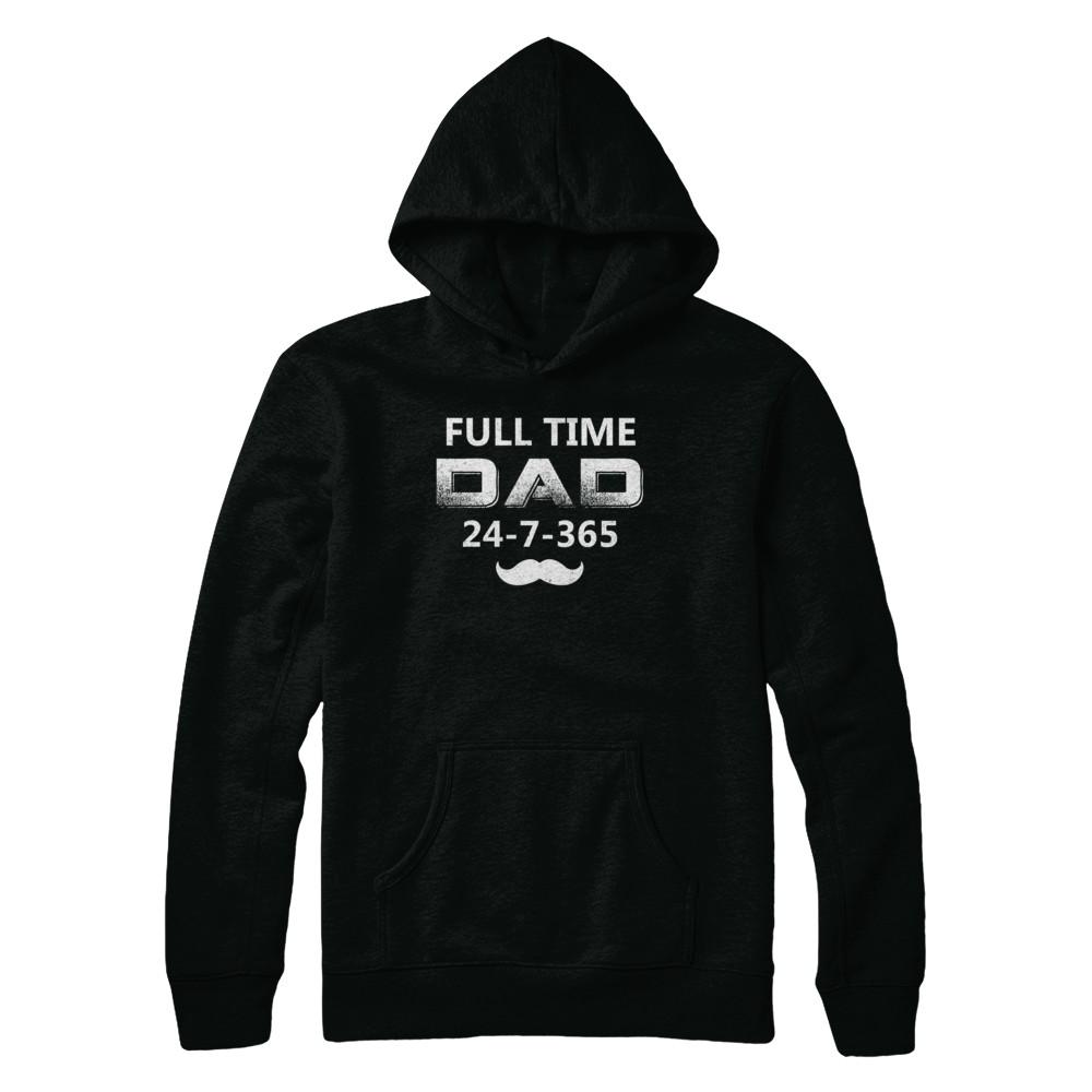 Full Time Dad 24 7 365 Funny Bearded Daddy Fathers Day-T-Shirt & Hoodie-Pullover Hoodie-Black