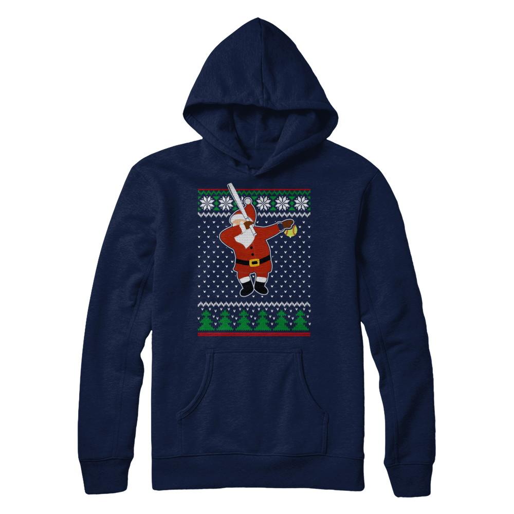 Dabbing Santa Softball Ugly Sweater Christmas-T-Shirt & Sweatshirt-Pullover Hoodie-Navy