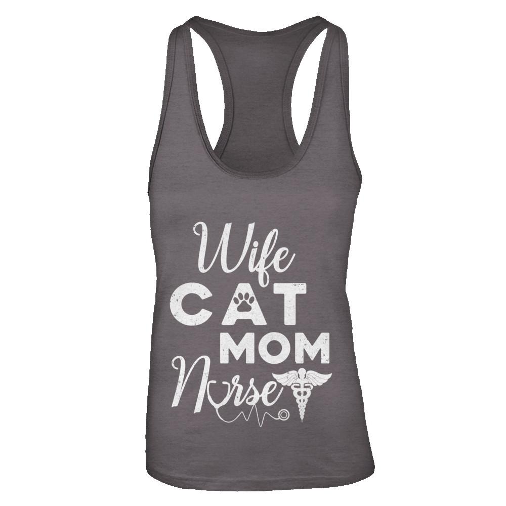 Wife Cat Mom Nurse-T-Shirt & Tank Top-Women's Ideal Racerback Tank-Dark Grey