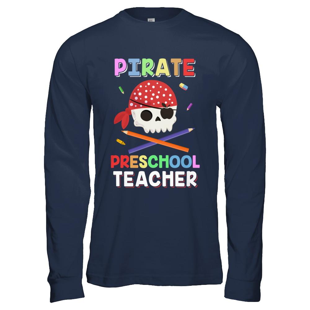 Pirate Preschool Teacher Costume Halloween-T-Shirt & Hoodie-Long Sleeve T-Shirt-Navy