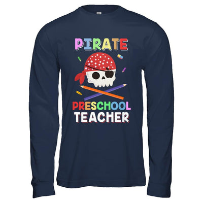 Pirate Preschool Teacher Costume Halloween-T-Shirt & Hoodie-Long Sleeve T-Shirt-Navy