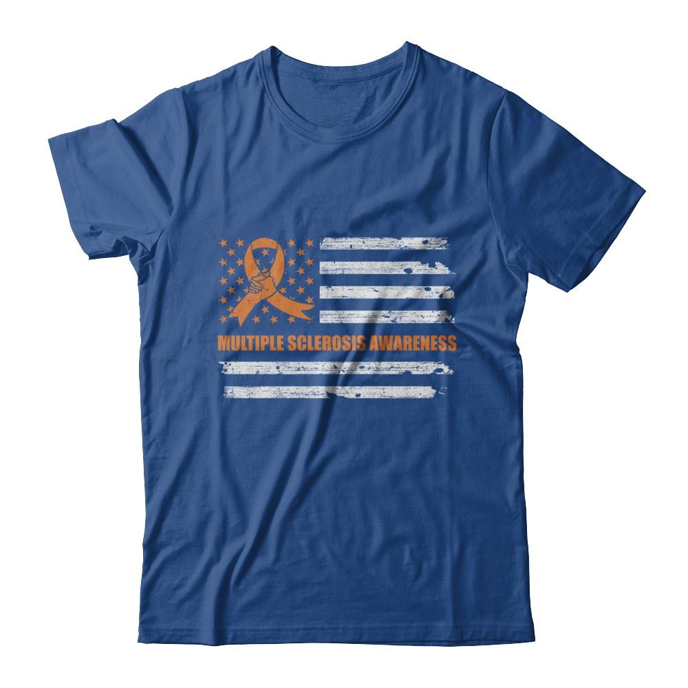 Orange Ribbon Multiple Sclerosis Awareness US Flag-T-Shirt & Hoodie-Classic T-Shirt-Royal