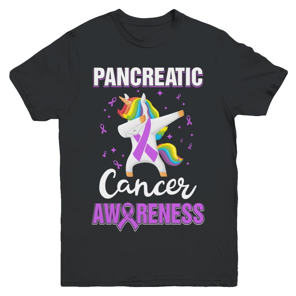 Inspirational Pancreatic Cancer Awareness Unicorn Support Youth-Youth Shirt-Youth T-Shirt-Black