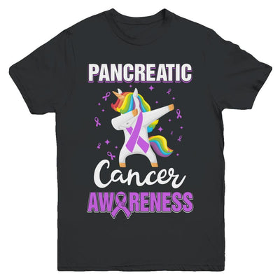 Inspirational Pancreatic Cancer Awareness Unicorn Support Youth-Youth Shirt-Youth T-Shirt-Black