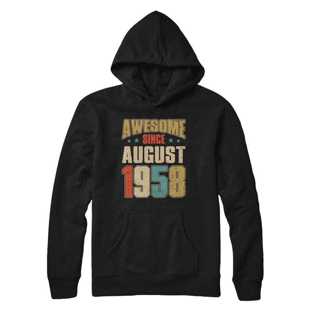 Vintage Retro Awesome Since August 1958 63th Birthday-T-Shirt & Hoodie-Pullover Hoodie-Black