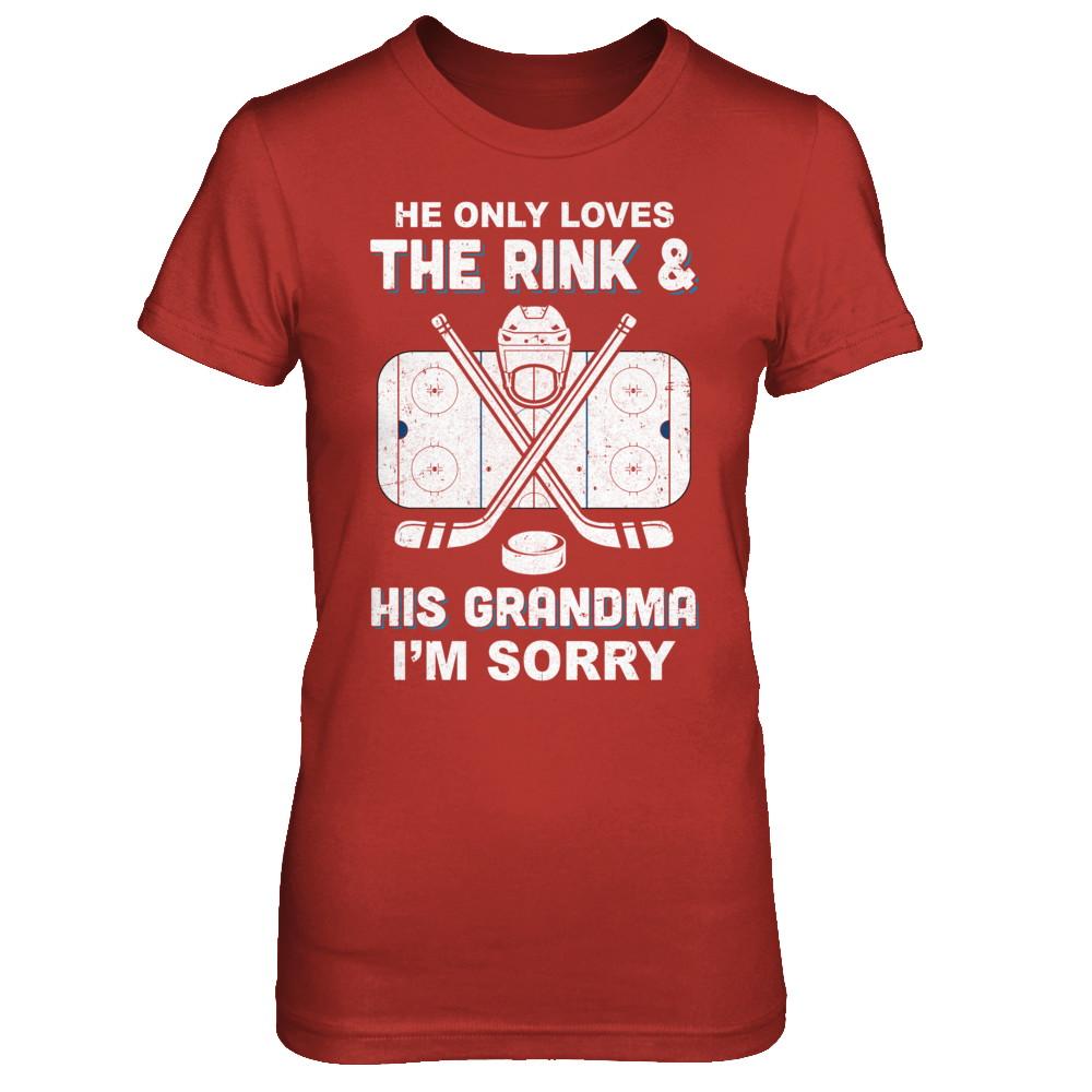 He Only Loves The Rink And His Grandma Funny Grandma Hockey-T-Shirt & Hoodie-Women's T-Shirt-Red